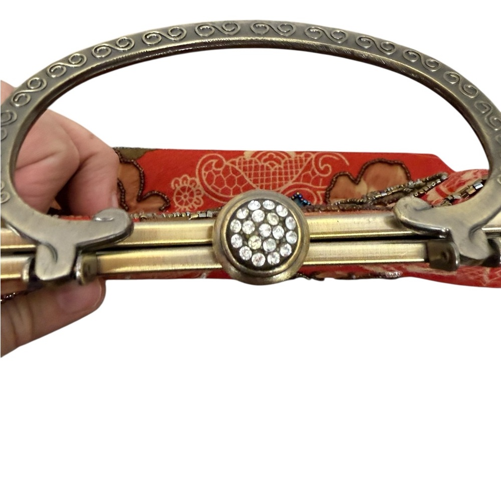 Leko London Vintage ornate beaded evening bag metal handle and chain strap - Picture 7 of 11